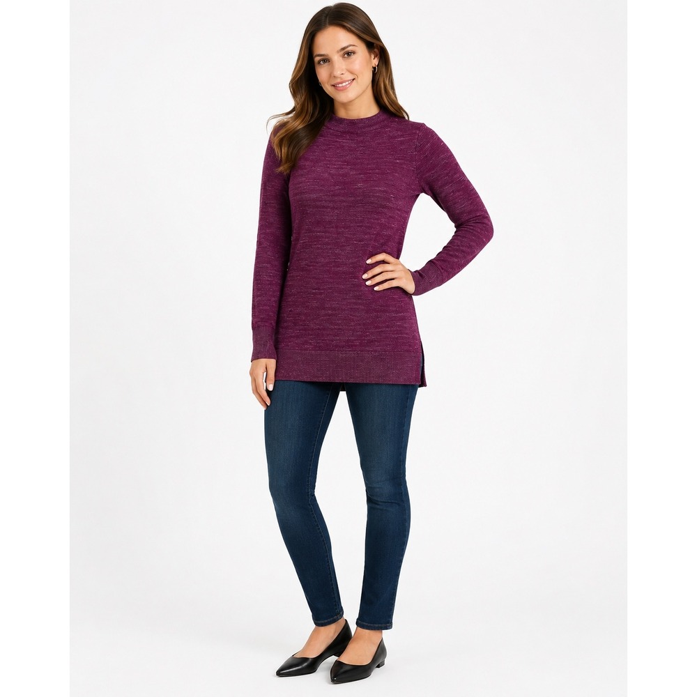 Loft Womens Purple Space Dye Mock Neck Tunic Sweater Long Sleeve Small